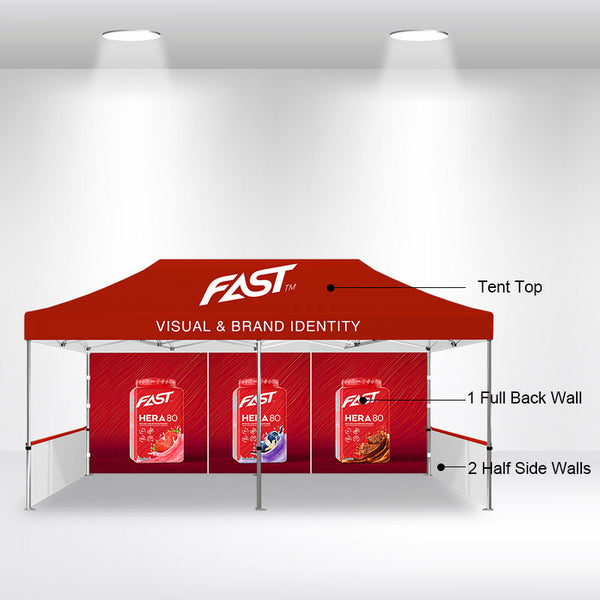20' Custom Canopy - with Double-Sided Backwall, Double-Sided Half Sidewalls and Free Wheeled Case - iFoxx Customs